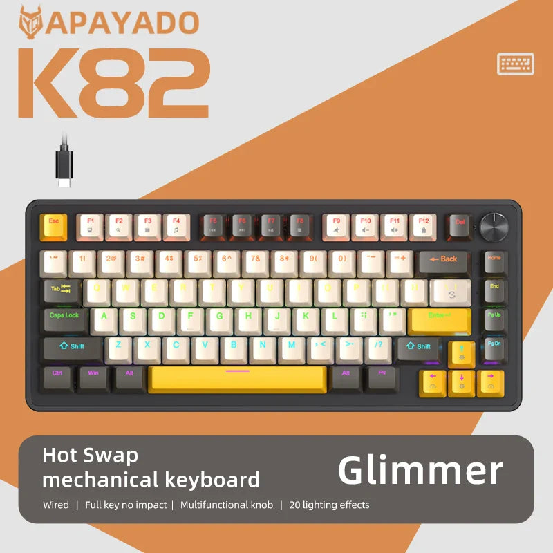 Apayado K82 RGB Mechanical Gaming Keyboard – Hot-Swappable, Wired – Black (Blue Switch)
