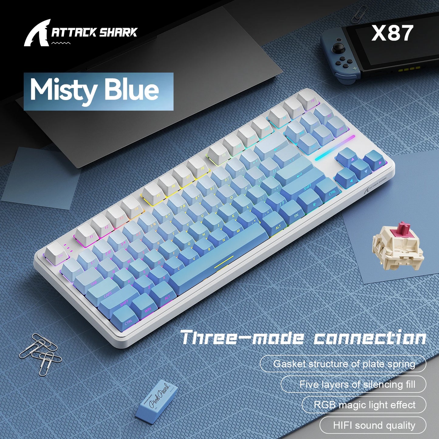 Attack Shark X87 Wireless Gaming Keyboard – RGB, Hot Swap, Misty Blue – Best Price in Pakistan