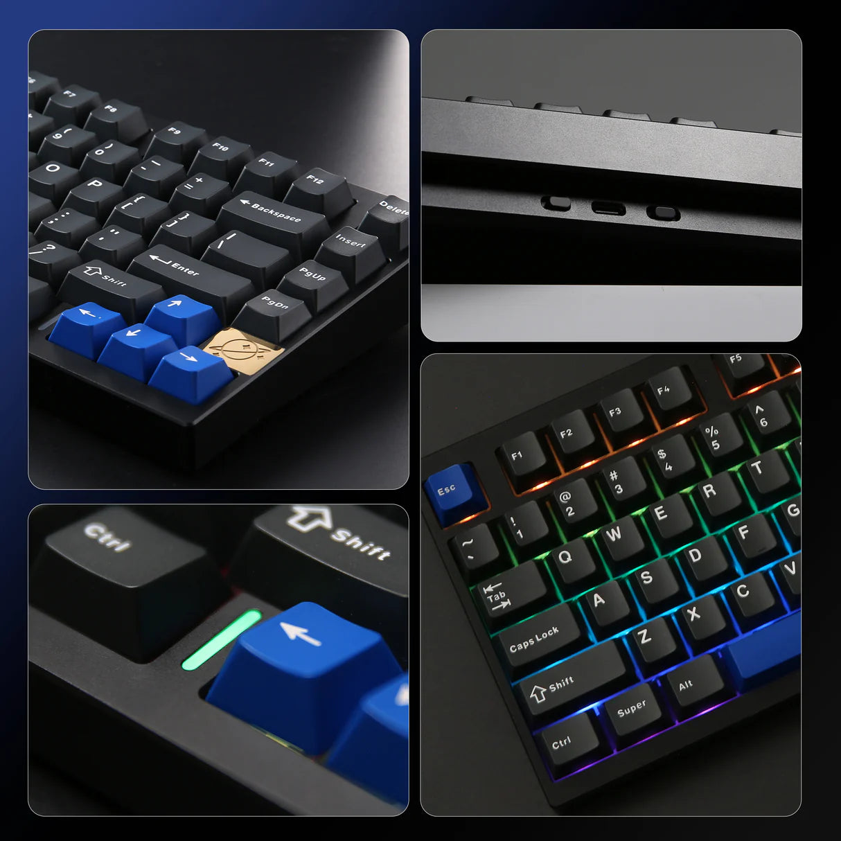 Close-up of black YUNZII AL75 keycaps and CNC case