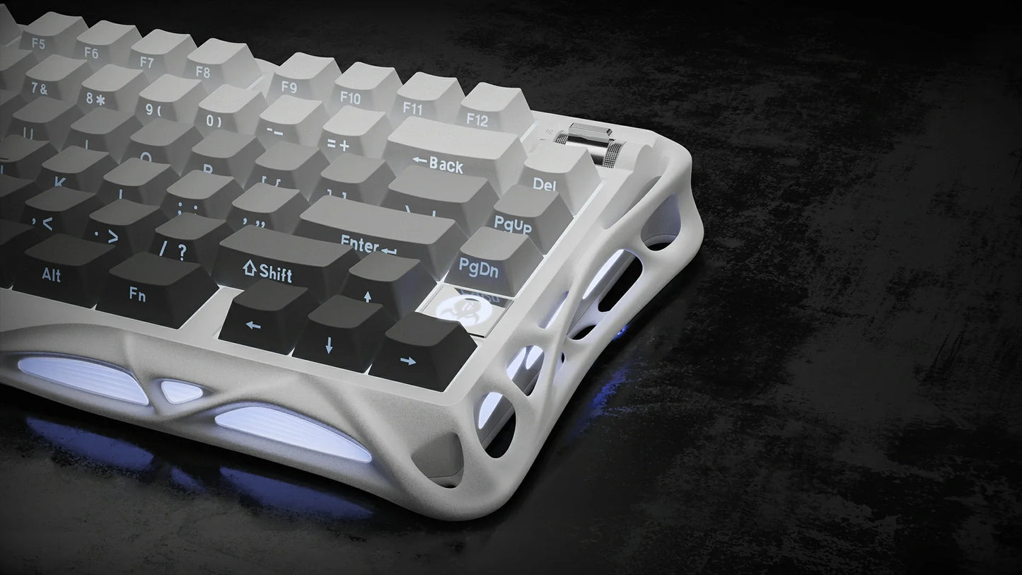 GravaStar Mercury K1 Lite white keyboard side angle view