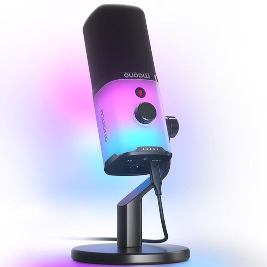 Side profile of Maono PD100X RGB gaming microphone