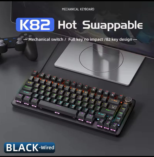 Apayado K82 RGB Mechanical Gaming Keyboard – Hot-Swappable, Wired – Black (Blue Switch)