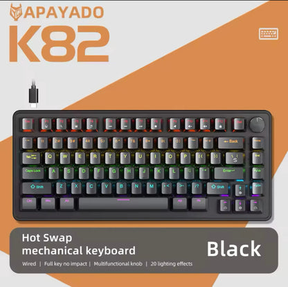 Apayado K82 RGB Mechanical Gaming Keyboard – Hot-Swappable, Wired – Black (Blue Switch)