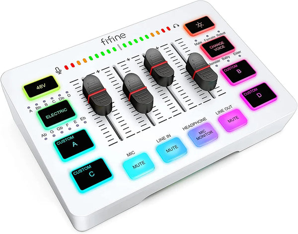 FIFINE AmpliGame SC3 mixer white variant top view