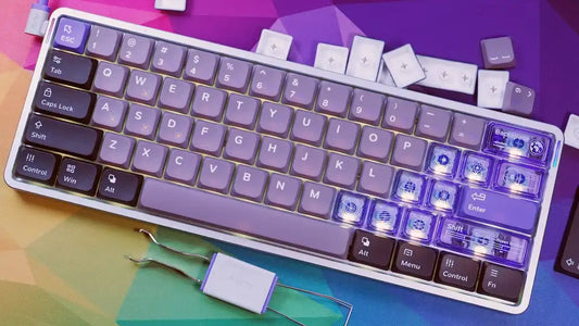 NuPhy Air60 HE keyboard in gaming setup with ambient lighting