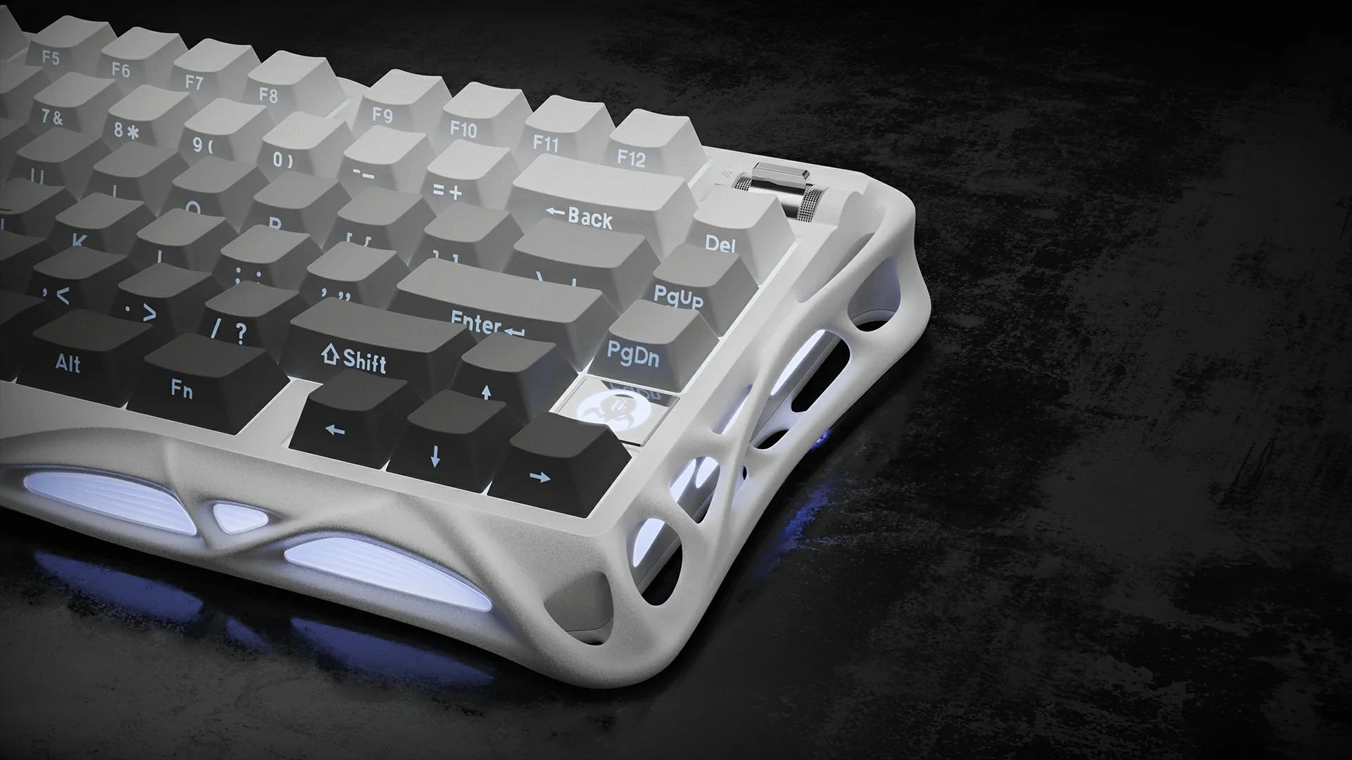 GravaStar Mercury K1 Lite white keyboard side angle view