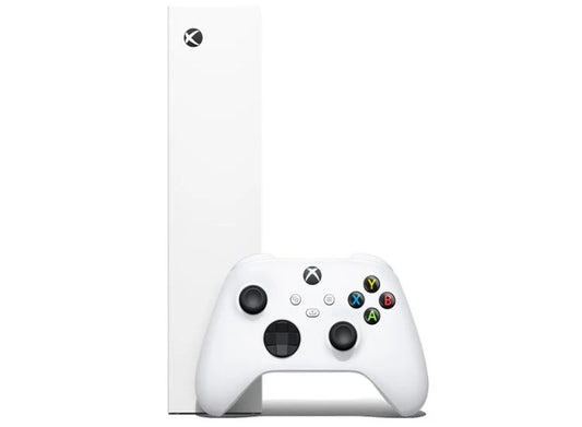 Front view of Xbox Series S console with controller against a clean white background.